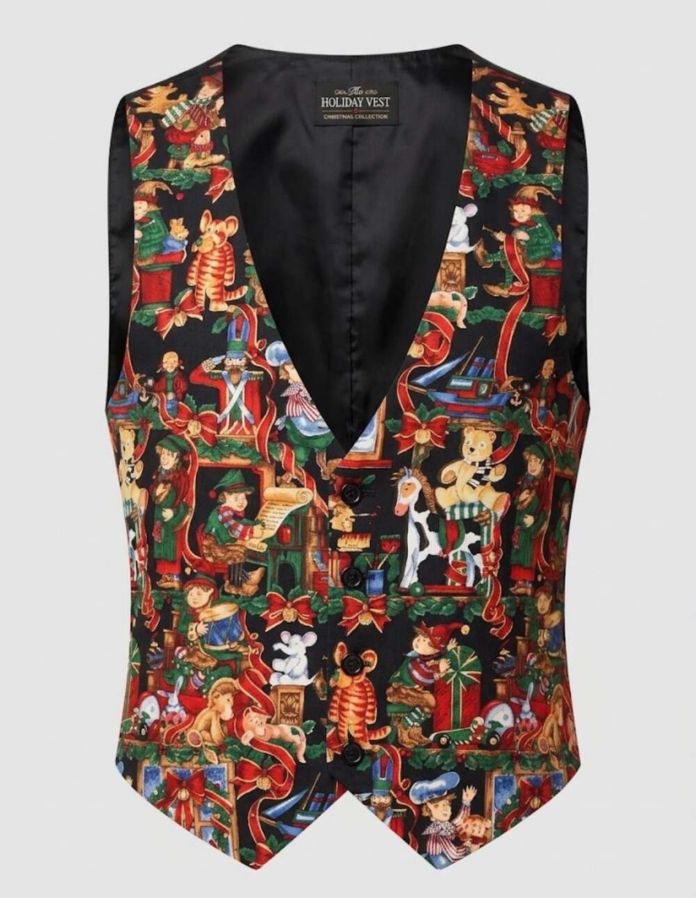 111 Main Vintage Santa's Workshop Toy Pattern Christmas Holiday Vest Size Large